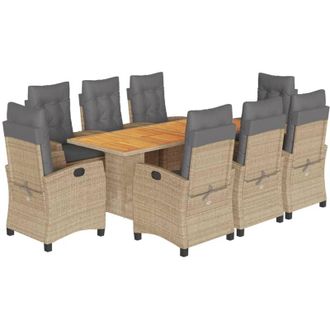vidaXL Set Comedor De Jard&iacute;n 9 Pzas Con Cojines Rat&aacute;n Sint&eacute;tico Beige Vidaxl