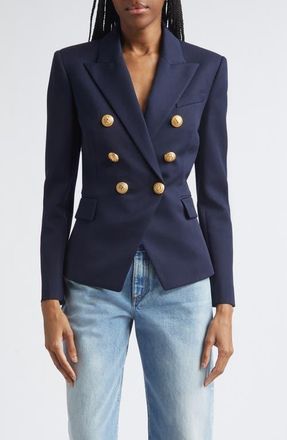Balmain Double Breasted Wool Blazer in Marine Blue at Nordstrom, Size 10 Us
