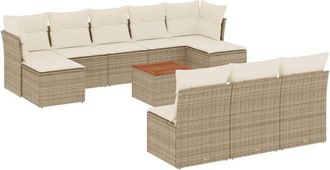 vidaXL Set De Sof&aacute;s De Jard&iacute;n 11pzas Con Cojines Rat&aacute;n Sint&eacute;tico Beige Vidaxl