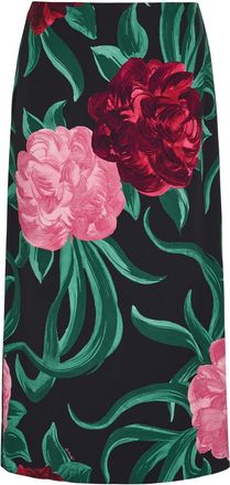 La DoubleJ LA Double J Floral-print Crepe Midi Pencil Skirt - Black - S (UK8-10 / S)