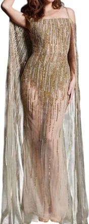 Jovani Embellished Sheath Couture Gown In Gold