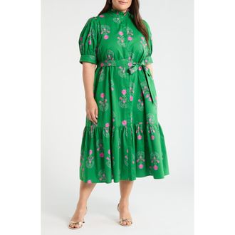 Sugarlips Floral Giles Shirtdress in Green/Pink at Nordstrom, Size 1 X