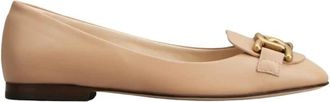 Tod's Leren Ballerina met Accessoire - Dames - Ballerinas - Beige - 41 EU - Leer - Schoenen