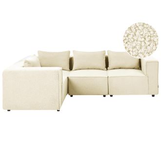 Beliani Sof&aacute; Esquinero Derecho Moderno 4 Plazas Modular Tapizado De Boucl&eacute; Blanco Crema Axebo