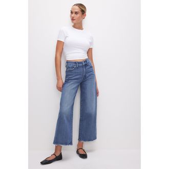 Good American Womens Good Waist Cropped Palazzo Jeans | Flat Tummy Tech, Gap-Proof Waistband | Indigo, Size 30 Plus | Good American by Khlo&Egrave;