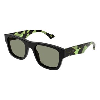 Gucci Zwart Groen/Licht Groen Zonnebril - Heren - Zonnebrillen - Zwart - 53 MM - Accessoires