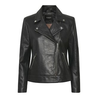 Soaked In Luxury Zwarte leren jas met asymmetrische rits - Dames - Leren en Su&egrave;de Jassen - Zwart - M - Leer - Jassen