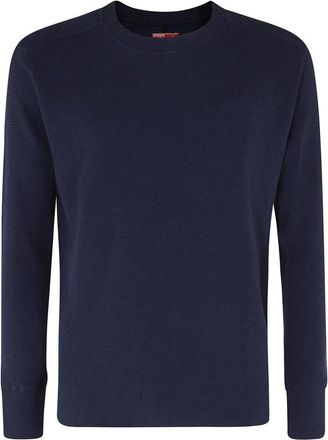 Fortela Geremia Maglia in Jersey Waffle - Heren - Ronde hals truien - Blauw - L - Katoen - Truien & Vesten