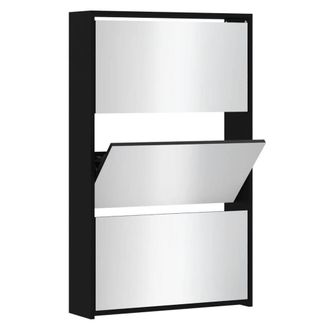 Berkfield Home Shoe Cabinet with Mirror 3-Layer Black 63x17x102.5 cm