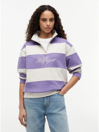 Tommy Hilfiger Womens Brushed-Back Quarter-Zip Sweatshirt - Purple - XXL