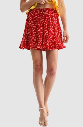 All in Favor Flowy Print Pull-On Miniskirt in Red Ditsy at Nordstrom, Size X-Small