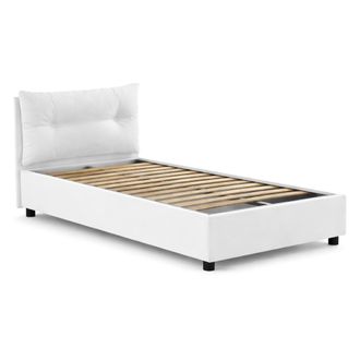 Talamo Italia Dmora - Cama Individual Daais, Cama Contenedor Con Revestimiento De Tela, 100% Made In Italy, Apertura Frontal, Adecuado Para Colch&oacute;n 80x190 Cm, Blanc