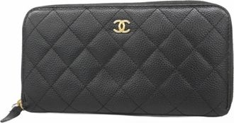 Chanel Black Grained Calfskin Long Wallet (Bi-Fold) (Pre-Owned)