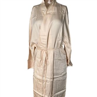 Ettitude Womens Long Sleeve Lightweight Sateen Knee-Length Robe In Oat