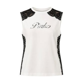 Pinko Cotton Top with Lace Details - female - PINKO - Sleeveless Tops - White - XS - Tops