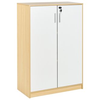 Beliani Armario De Oficina Moderno 2 Puertas Tablero De Part&iacute;culas Taquilla Con 3 Estantes Cerradura Con Llave Marr&oacute;n Claro Y Blanco Zehna
