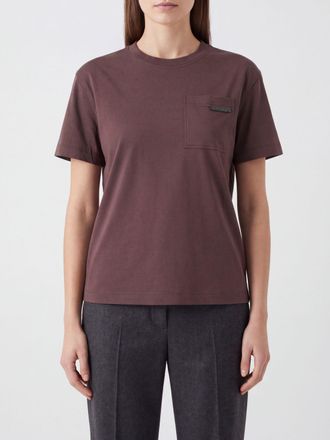 Brunello Cucinelli T-shirt in poliammide con taschino e logo a contrasto