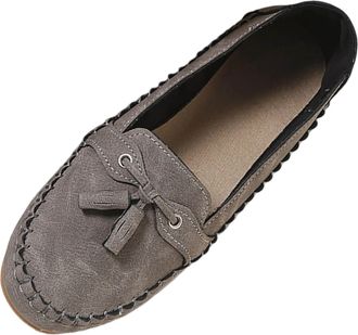 Generic Womens Flat Shoes Wide Fitting Comfortable Walking Shoe Solid Color Lightweight Classic Non-Slip Casual Slip On Loafer Shoes Work Holiday Gray