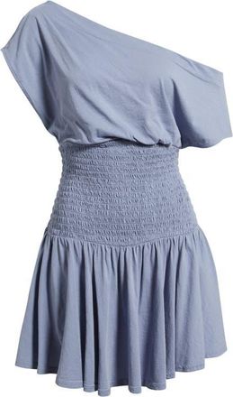 Free People Scorching Hot One-Shoulder Cotton Minidress in Bue Suede at Nordstrom, Size X-Large