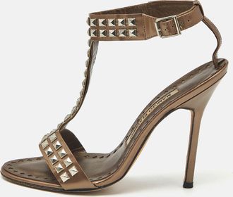 Manolo Blahnik Brown Leather T Strap Sandals
