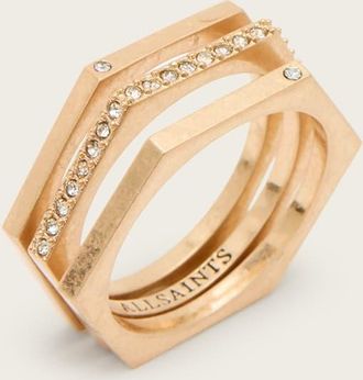 AllSaints Brass Bex Mixed Ring Set, Size: L