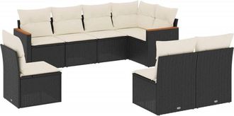 vidaXL Set De Sof&aacute;s De Jard&iacute;n 8 Piezas Y Cojines Rat&aacute;n Sint&eacute;tico Negro Vidaxl