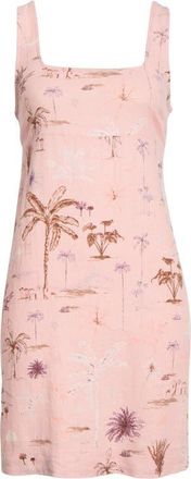 Lucky Brand Palm Tree Print Linen Blend Minidress in Mauve Palm Print at Nordstrom, Size X-Small