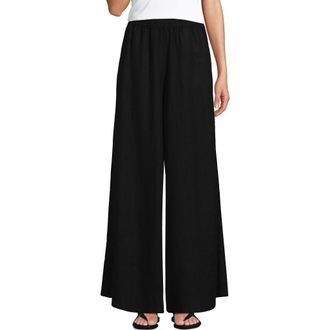 Lands End Linen High Rise Palazzo Pants in Black at Nordstrom, Size X-Large