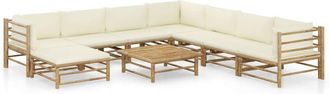 vidaXL Set De Muebles De Jard&iacute;n 9 Piezas Bamb&uacute; Y Cojines Blanco Crema Vidaxl