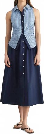 Tanya Taylor Hannah Midi Dress In Cloudy Blue/optic White