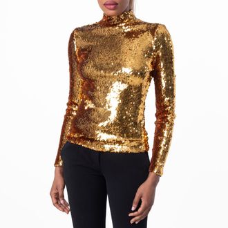 Burberry Ladies Gold Sequinned Turtleneck Top, Size Small