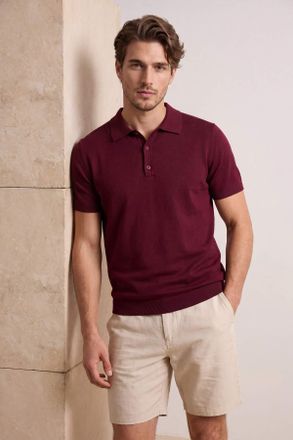 Trendyol MAN Heren Bordeaux Effen Kort Regular fit Poloshirts