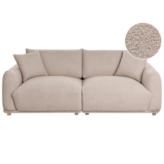 Beliani Sof&aacute; Moderno Tres Plazas De Boucl&eacute; Con Cojines Decorativos Patas De Madera Beige Jubek