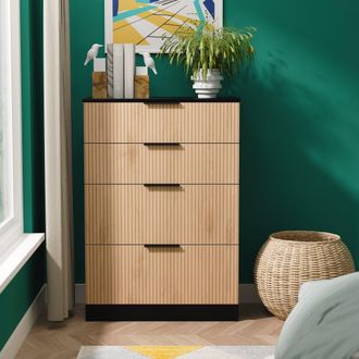 Welcome Furniture Alaska Ready Assembled 4 Drawer Deep Chest in Slat Effect & Black - Welcome Furniture | TJ Hughes