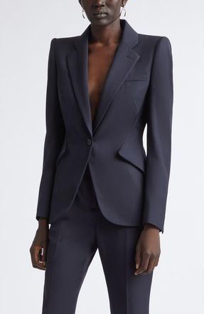 Alexander McQueen Strong Shoulder Wool Jacket in Indigo at Nordstrom, Size 38