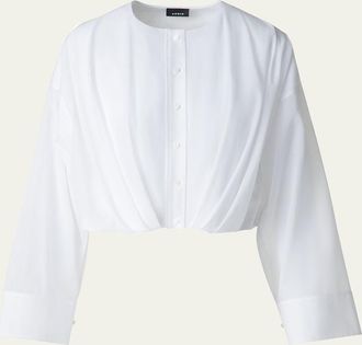Akris Pleated Button Down Cotton Voile Blouse