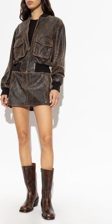Amiri Leather Mini Skirt, Womens, Brown