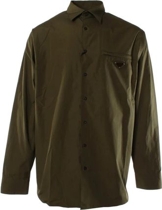 Prada Casual Shirts, male, Green, XL, Green Cotton Shirt for Men