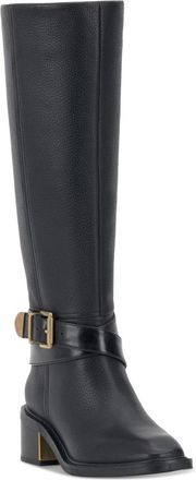 Vince Camuto Womens Vince Camuto Boots Black Leather Adjustable Strap Knee High ZAP603