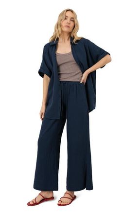 Pact Organic Cotton Coastal Double Gauze Pants in Navy at Nordstrom, Size Xx-Large