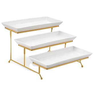 OEM Bandeja De Servir, Material Cer&aacute;mico, Soporte Plegable Resistente, Oro Blanco, 35,5 Cm (14 Pulgadas)