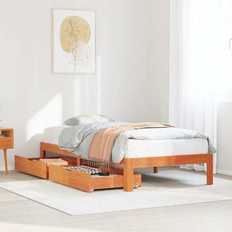 vidaXL Estructura Cama Con Cajones Madera Maciza Pino Marr&oacute;n 90x190 Cm Vidaxl