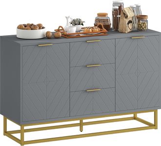 HOMCOM Sideboard Storage Cabinet with Adjustable Shelves - Grey | TJ Hughes