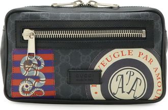 Gucci Black Dark Gray Multi-Color Navy Red Color Gg Supreme Leather Fanny Pack (Pre-Owned)