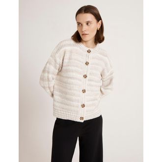 Finery Whitney Round Neck Knitted Cardigan in Ivory Stripe at Nordstrom, Size 18