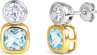 MAX + STONE 925 Sterling Silver Cushion Cut Drop Dangle Gemstone Earrings with Push Backs