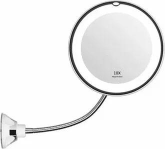 OEM Miroir De Maquillage - Grossissement 10x - Col De Cygne R&eacute;glable - Ventouse Forte - Alimentation Piles Aaa - Pour Salle De Bain Et Voyage