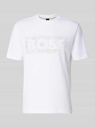 HUGO BOSS Regular Fit T-Shirt aus Baumwoll-Mix Modell TS_GLOBE LOGOPATTERN in Weiss, Gr&ouml;&szlig;e XXXL