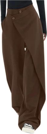 Generic ple Commuter Suit Pants for Women Irregular Splicing Design Straight Wide Leg Pants Loose Pants-Coffee-S