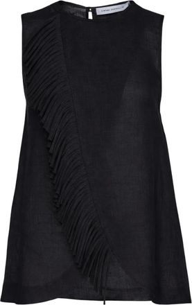 Simona Corsellini Top incrociato con frangia in organza semitrasparente - Dames - Tops zonder mouwen - Zwart - S - Organza - Tops